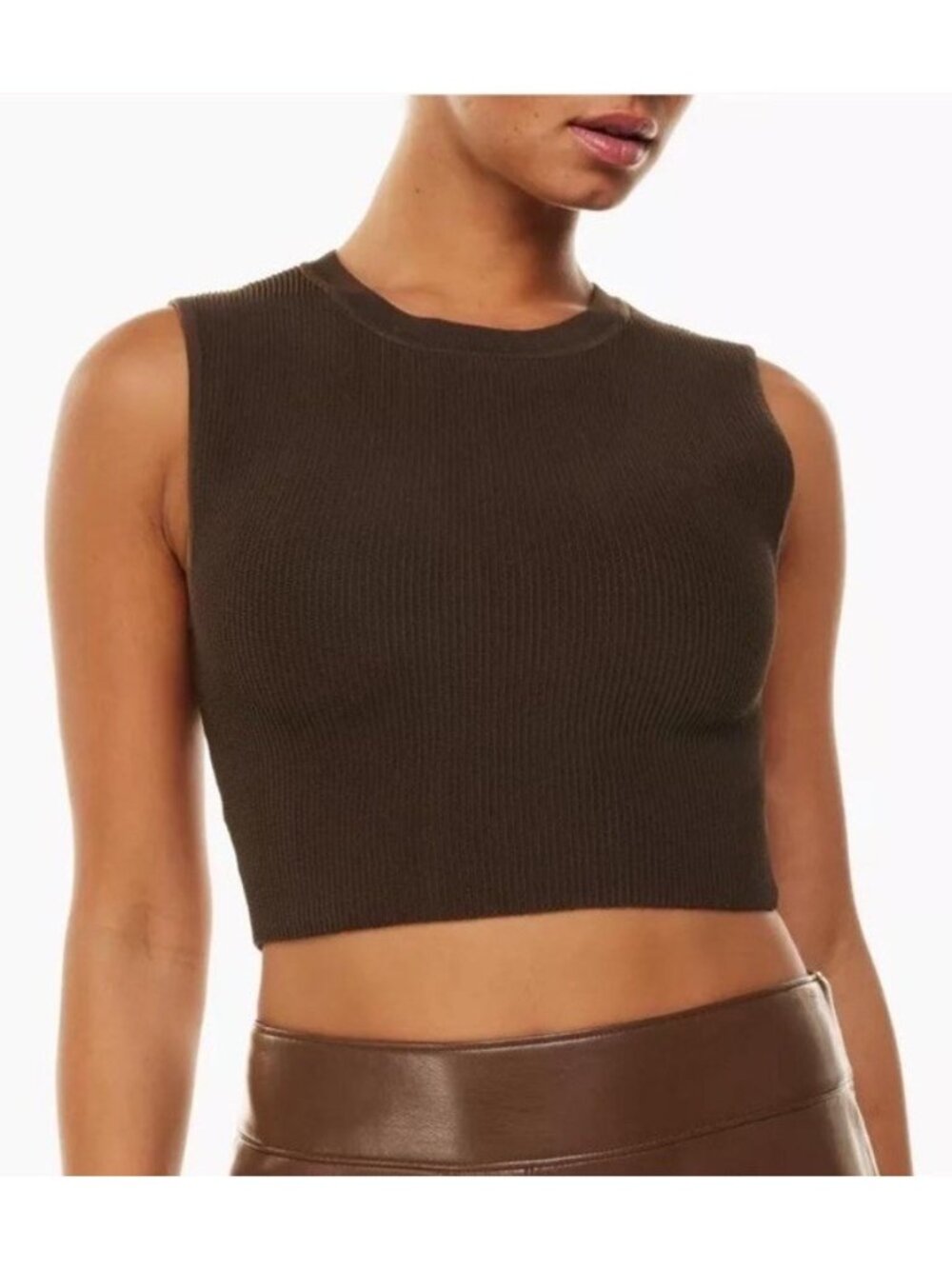 BABATON Cropped Sculpt Knit Muscle Tank Women’s Small Brown Sleeveless Pullover